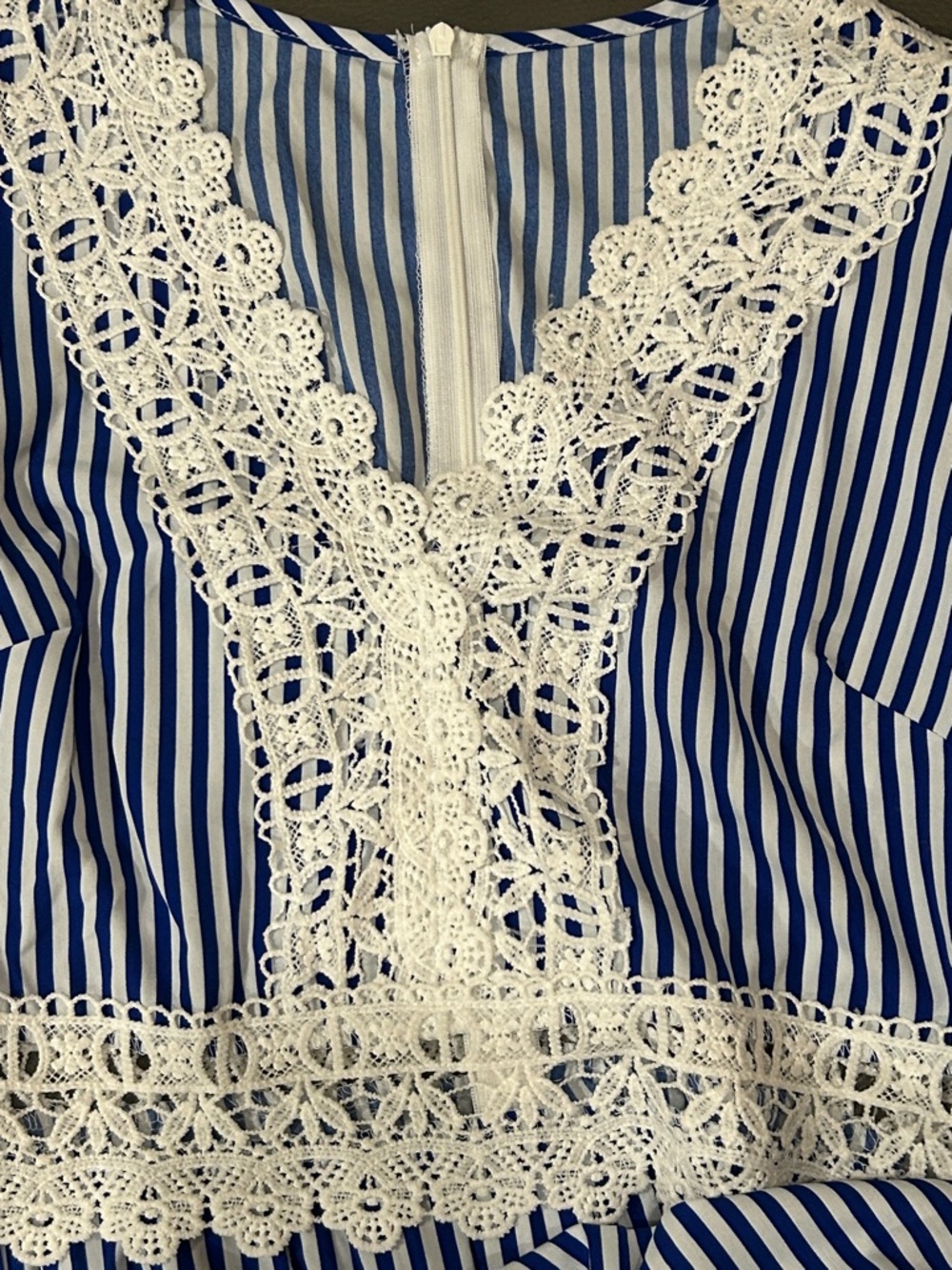 SHEIN Blue & White Striped Lace-Trim Romper sz M - Picture 2 of 5